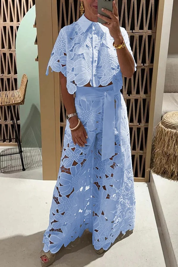 THE REDEFINING | CROPPED SHIRT AND BELT POCKETED WIDE LEG PANTS SET