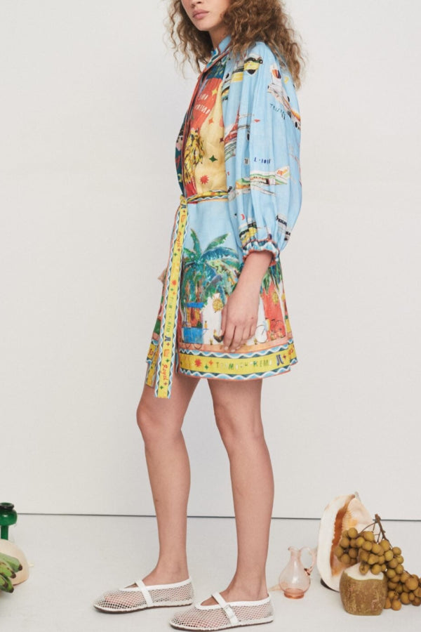 THE CARMEN | BALLOON SLEEVE BELTED POCKET SHIRT MINI DRESS