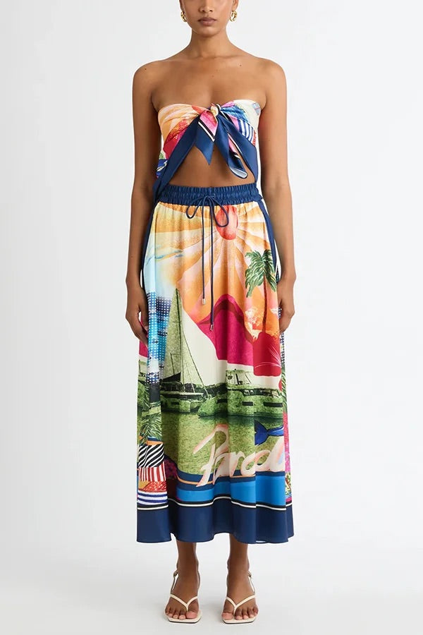 THE SEASIDE | SATIN LOOSE MAXI SKIRT SET
