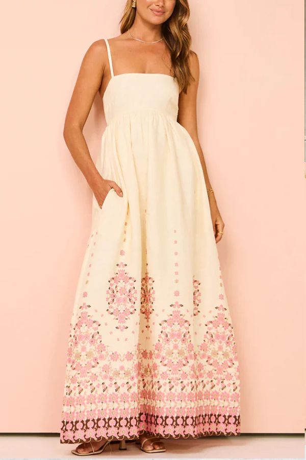 THE DAWN | LINEN BLEND POCKETED STRAP LOOSE MAXI DRESS
