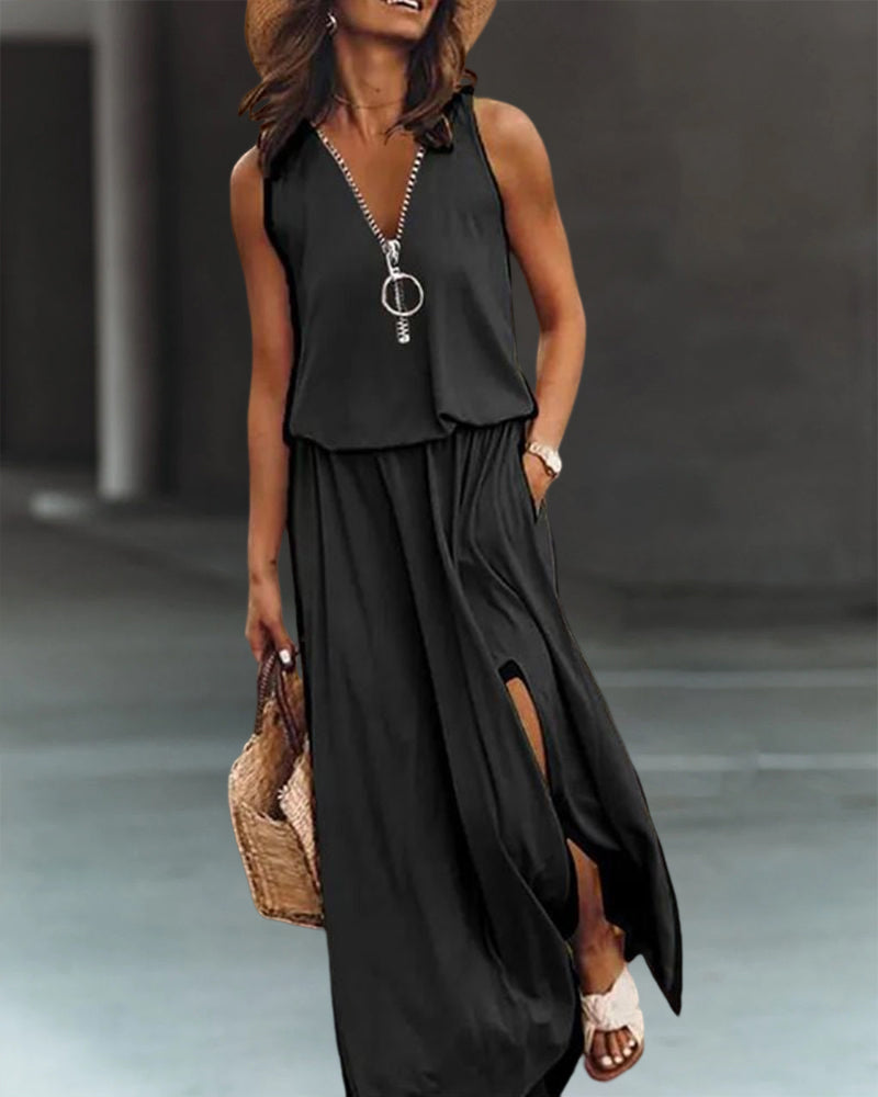 THE EVELYN | ZIP SLIT MIDI DRESS