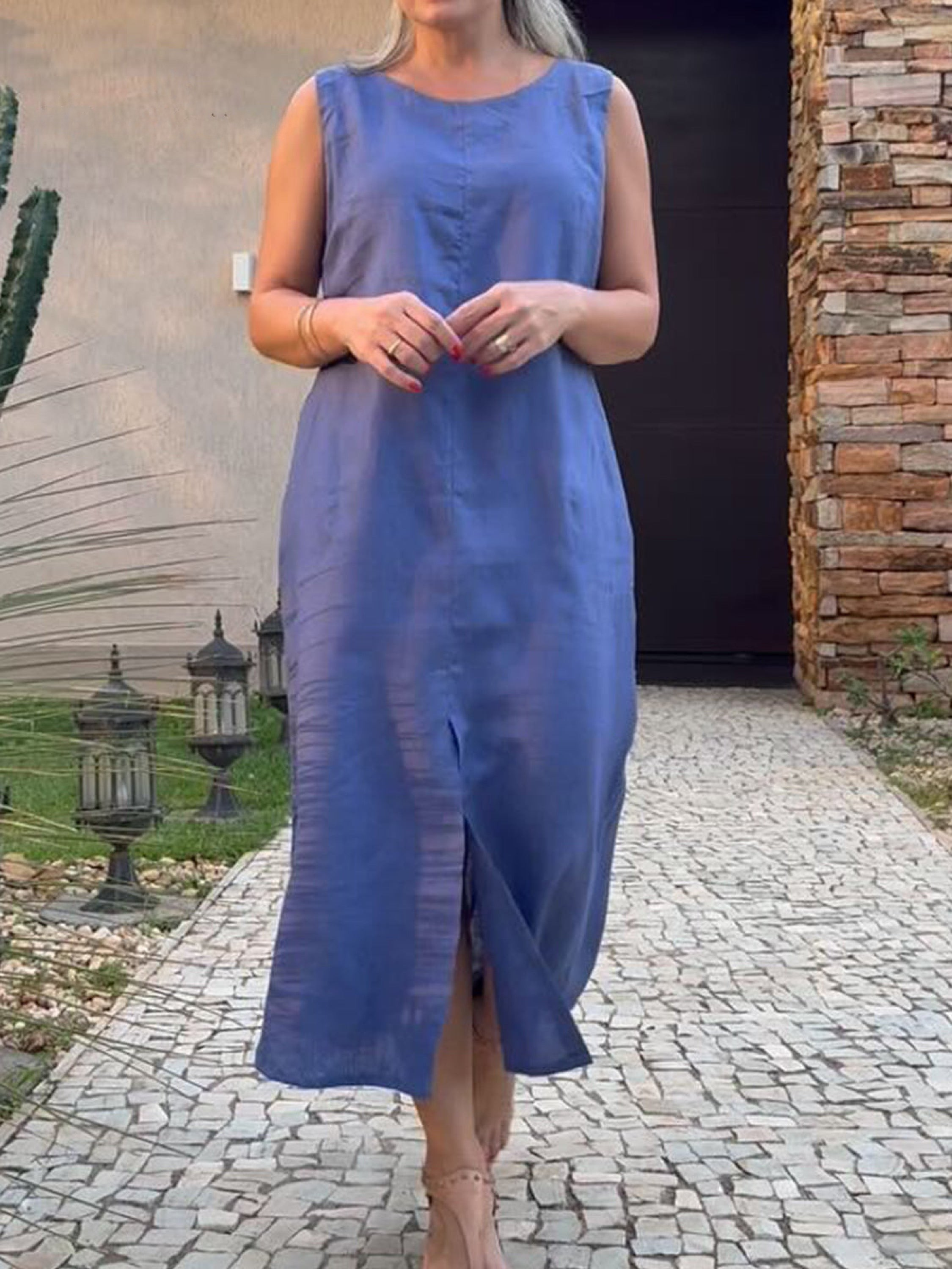 THE AVIRA | COTTON-LINEN SLEEVELESS DRESS