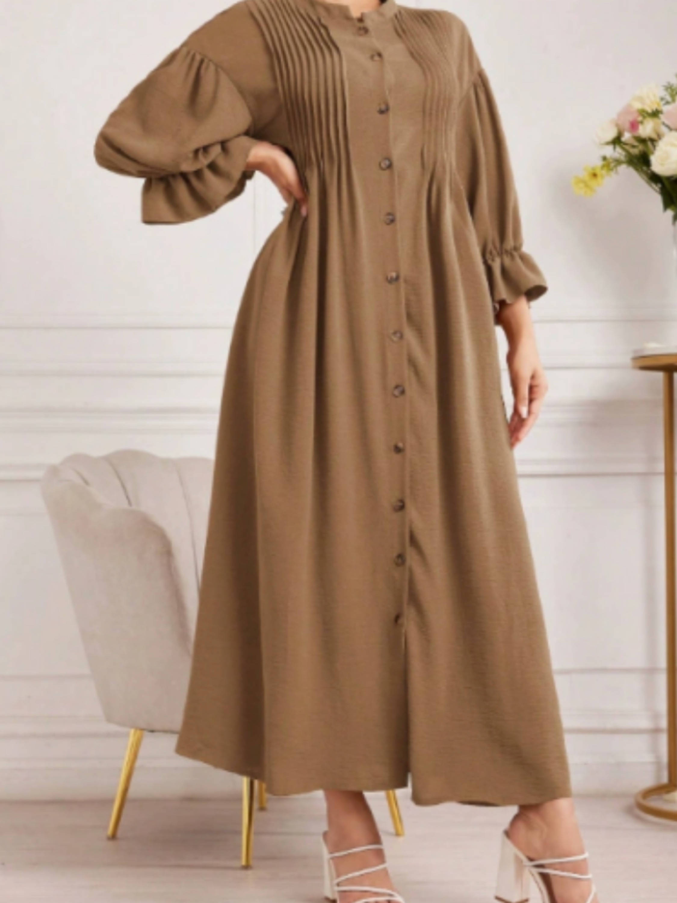 THE AMARIS | ELEGANT BUTTON-FRONT LONG-SLEEVE MAXI DRESS
