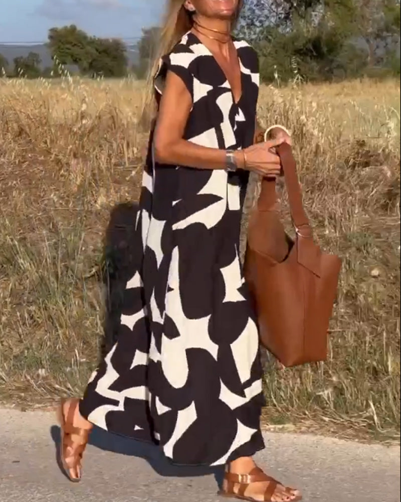 THE LIA | PRINTED V-NECK DRESS