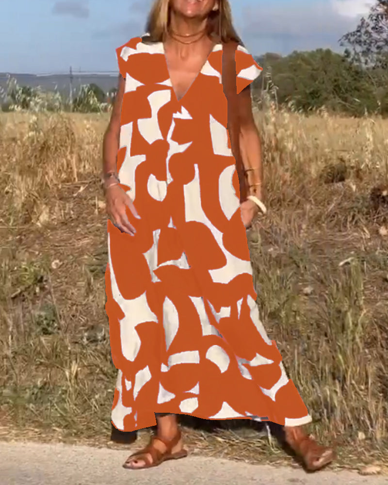 THE LIA | PRINTED V-NECK DRESS