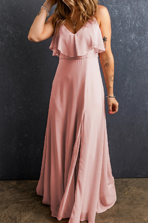THE CINDY | RUFFLED SPLIT LONG DRESS