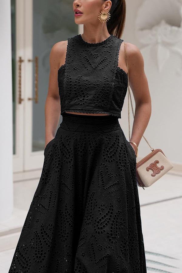 THE AURELIA | LACE CUTOUT SLIT MAXI SKIRT SET