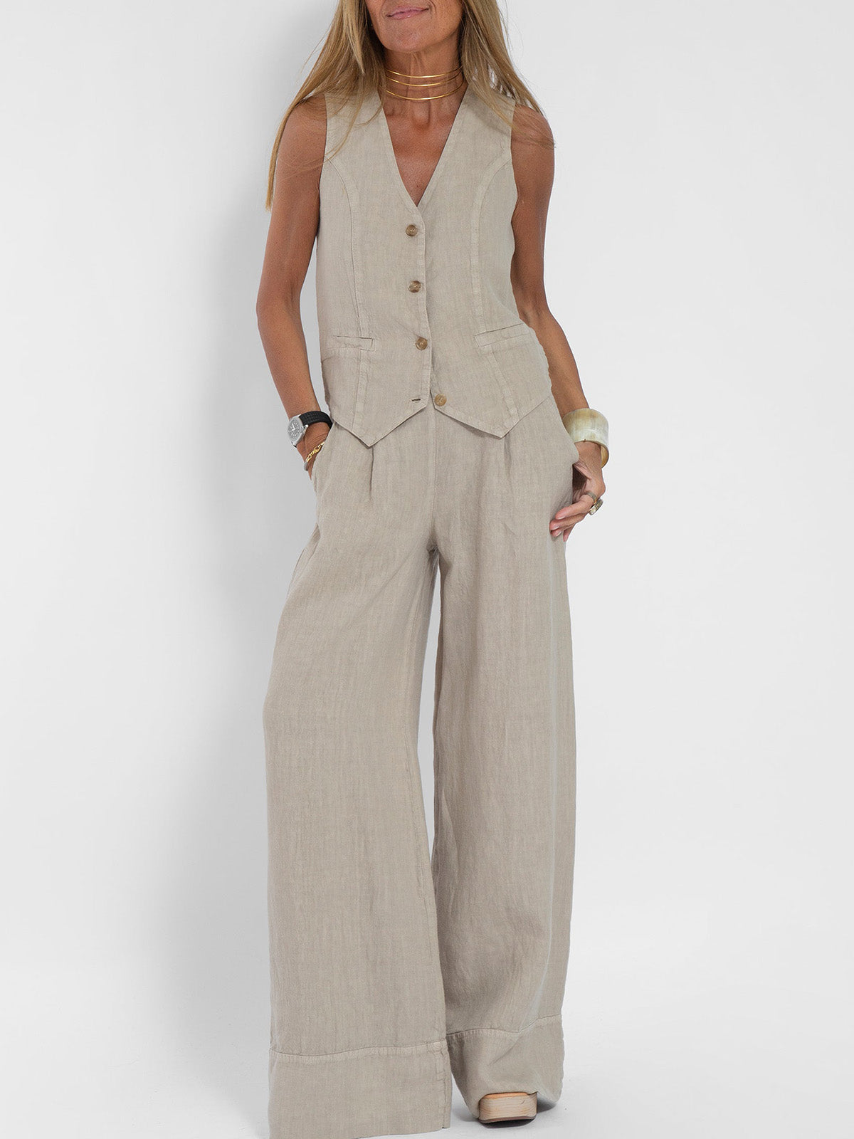 THE AIRA | BUTTONED VEST & WEDE-LEG TROUSERS ENSEMBLE