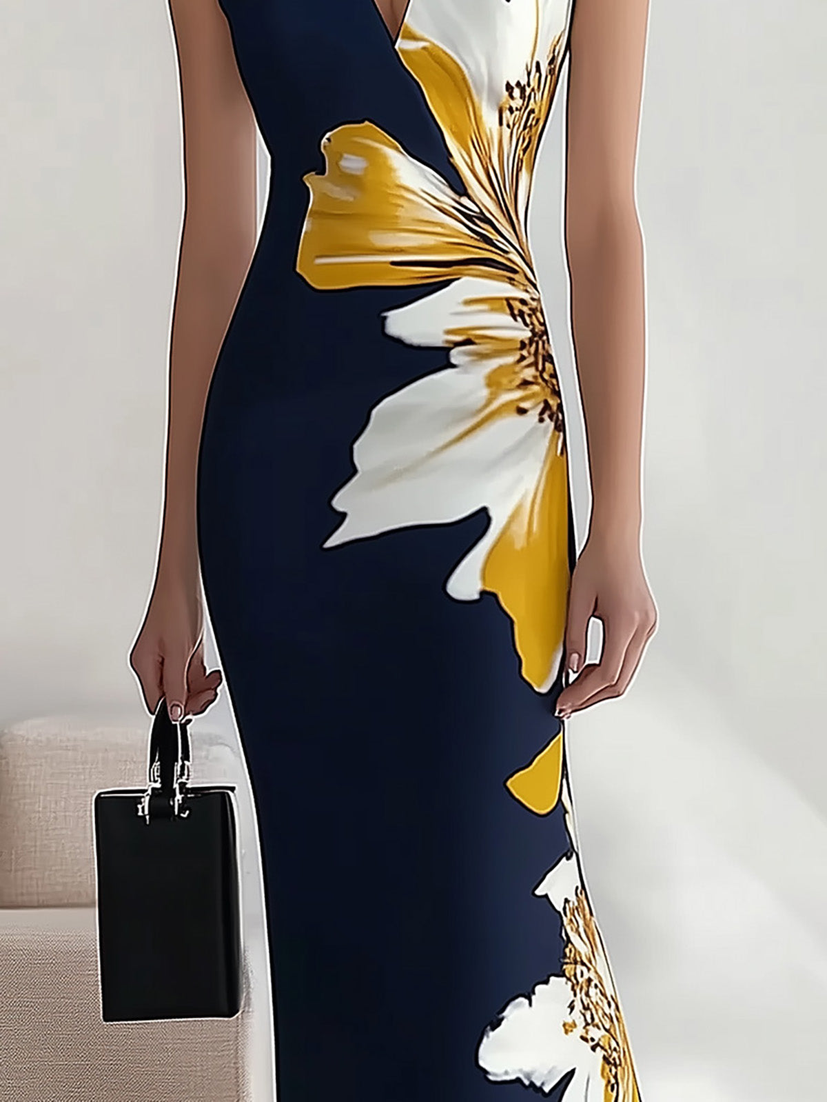 THE AZURA | FLORAL V-NECK SLEEVELESS DRESS