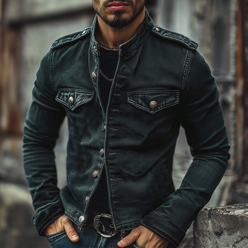 THE PIERRE | VINTAGE STAND COLLAR DENIM JACKET