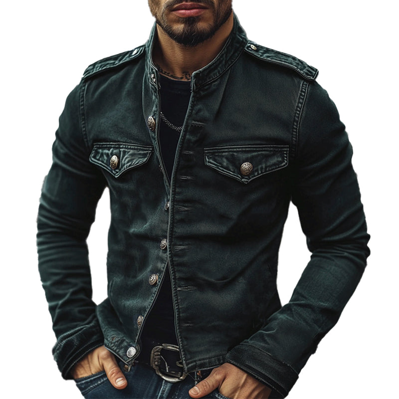 THE PIERRE | VINTAGE STAND COLLAR DENIM JACKET