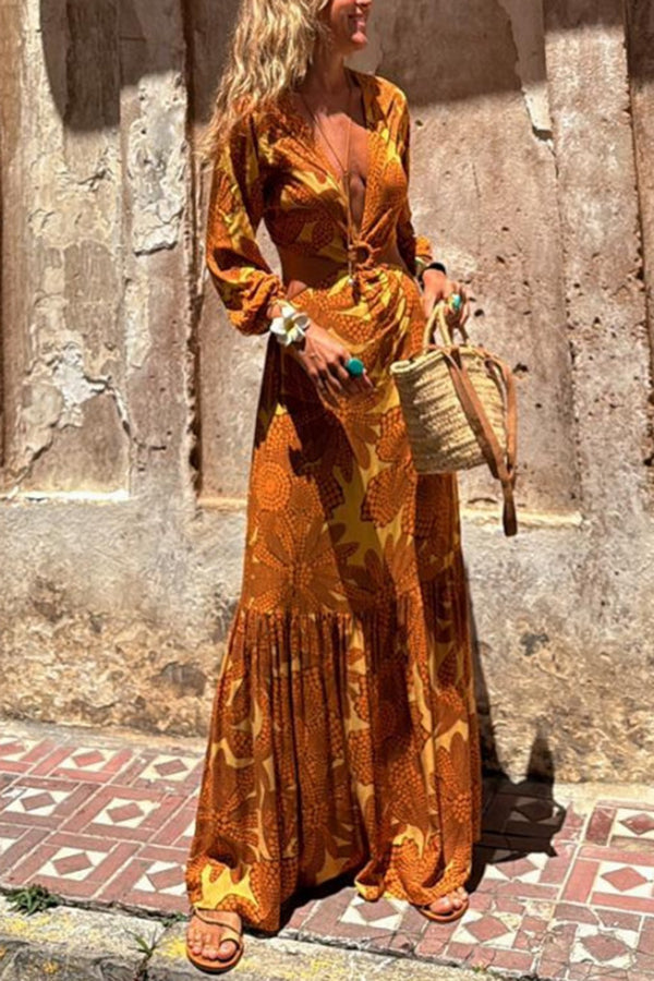 THE JULIA | CUTOUT WAIST LONG SLEEVE MAXI DRESS