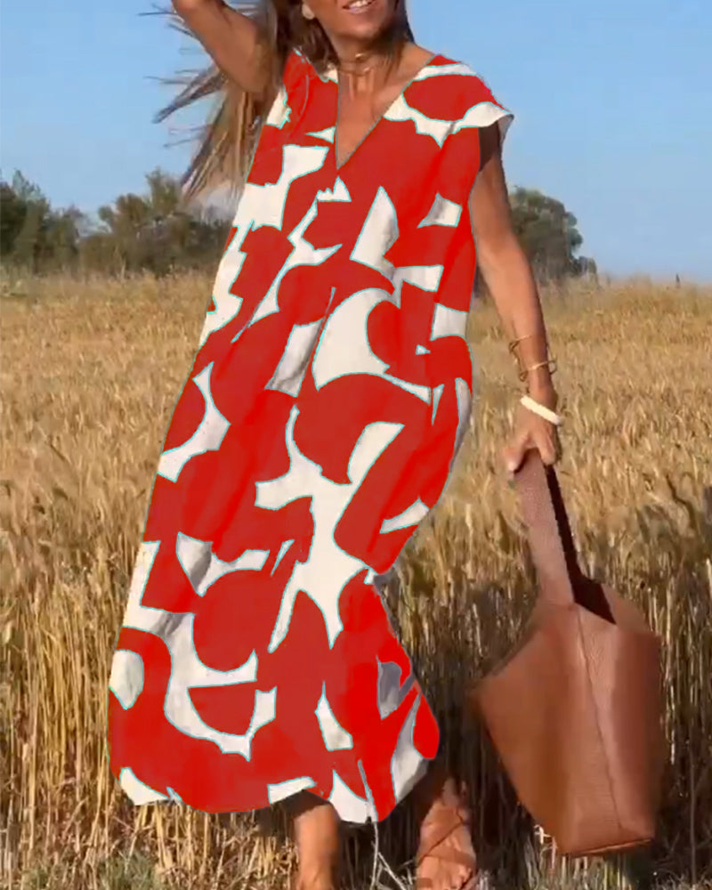 THE LIA | PRINTED V-NECK DRESS