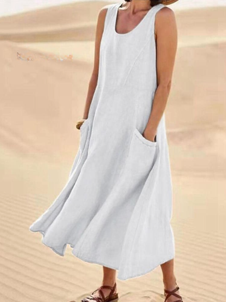 THE SUNMARÉ | LINEN COTTON SLEEVELESS MAXI DRESS