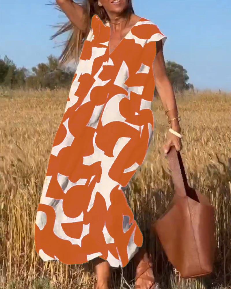 THE LIA | PRINTED V-NECK DRESS