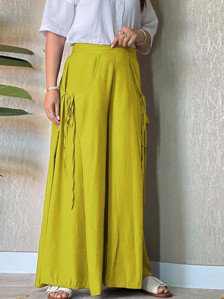 THE SOLAIRE | LINEN LACE-UP WIDE LEG PANTS