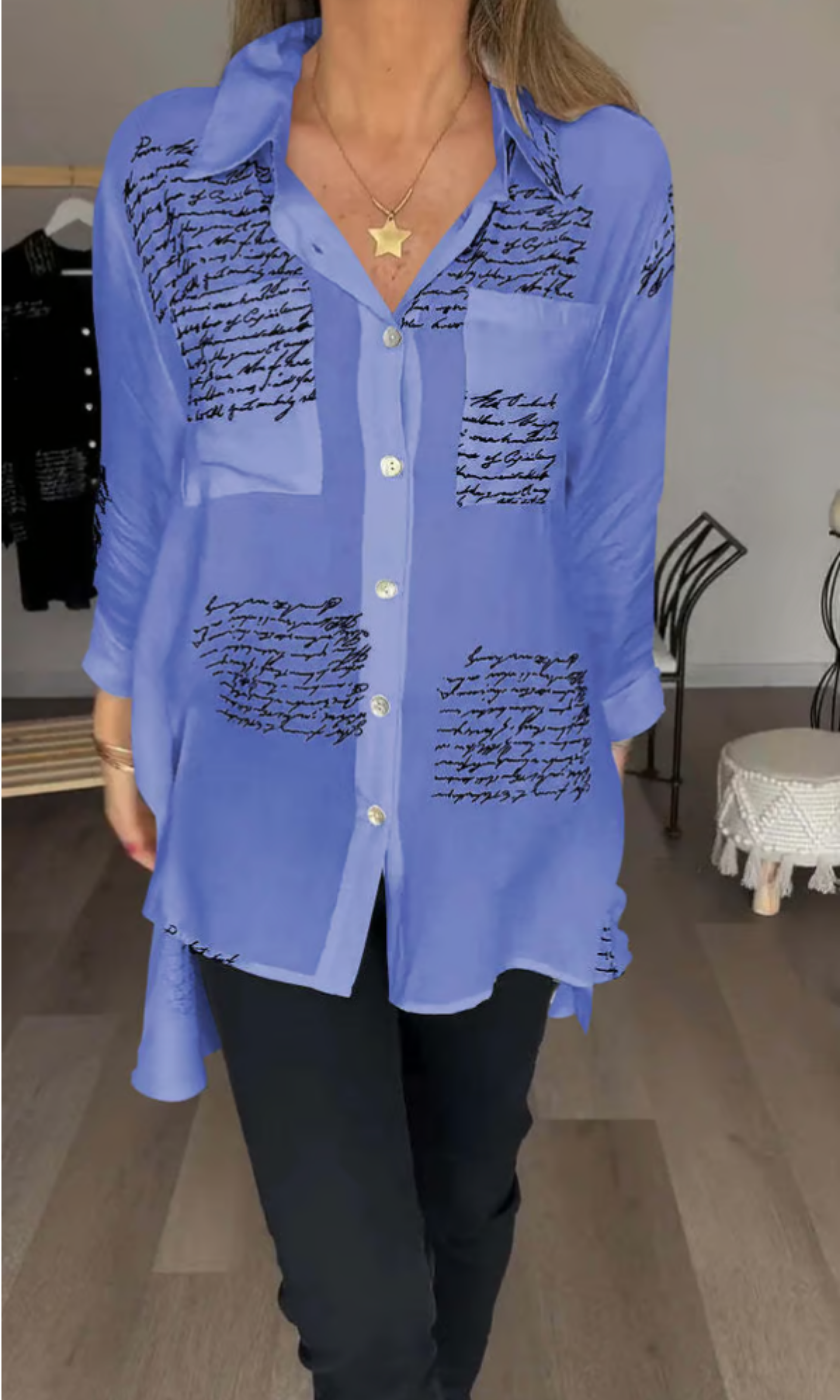 THE MAIKA | LETTER PRINT LAPEL SHIRT