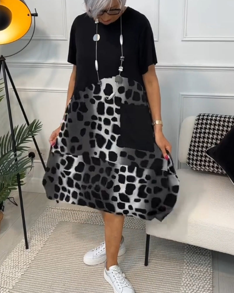 THE LIV | RELAXED ROUND-NECK PRINT DRESS