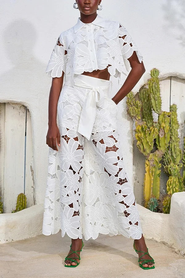 THE REDEFINING | CROPPED SHIRT AND BELT POCKETED WIDE LEG PANTS SET