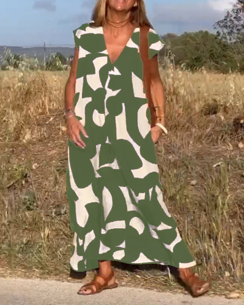 THE LIA | PRINTED V-NECK DRESS