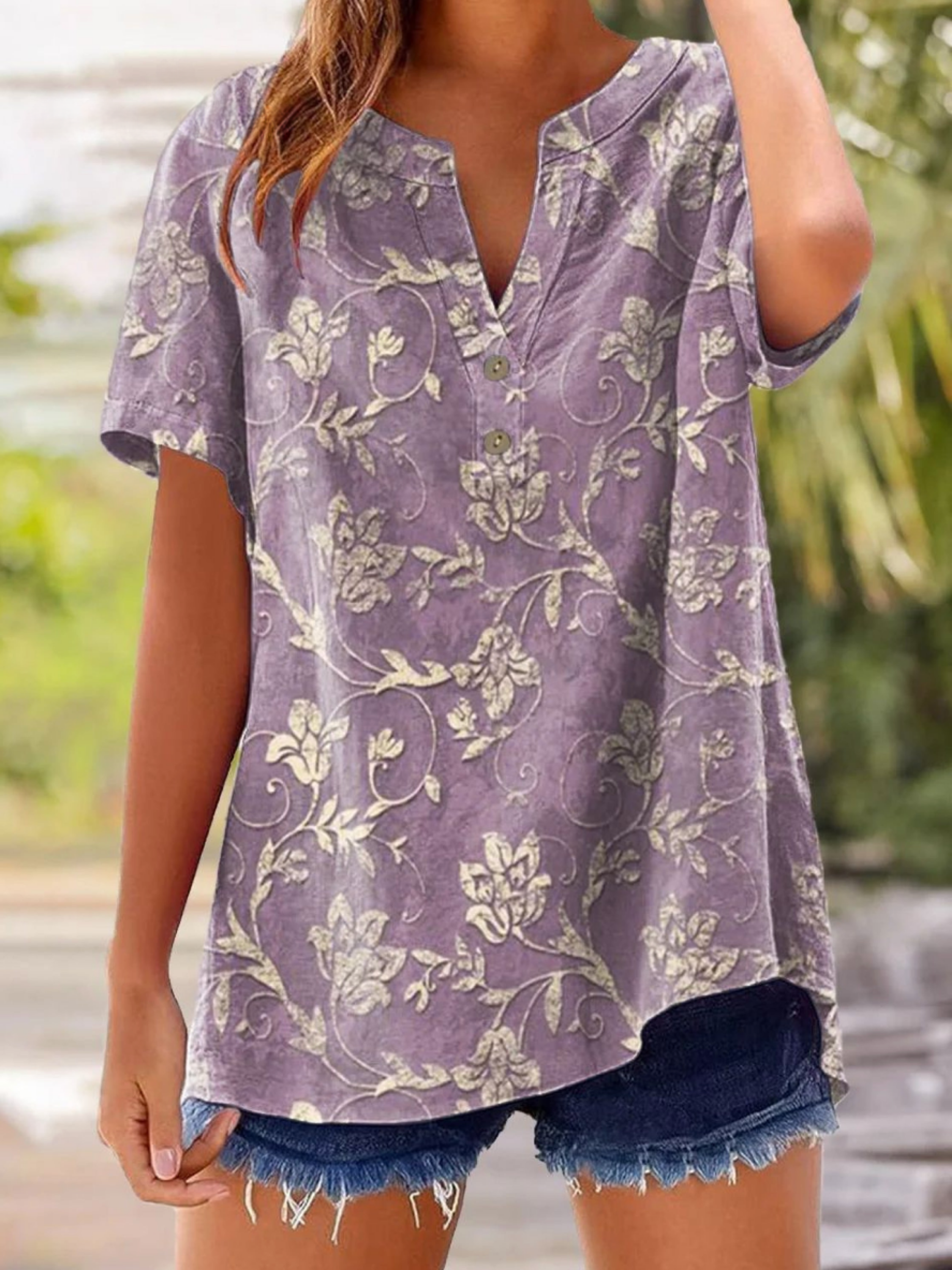 THE CELINA | RETRO FLORAL COTTON-LINEN TOP