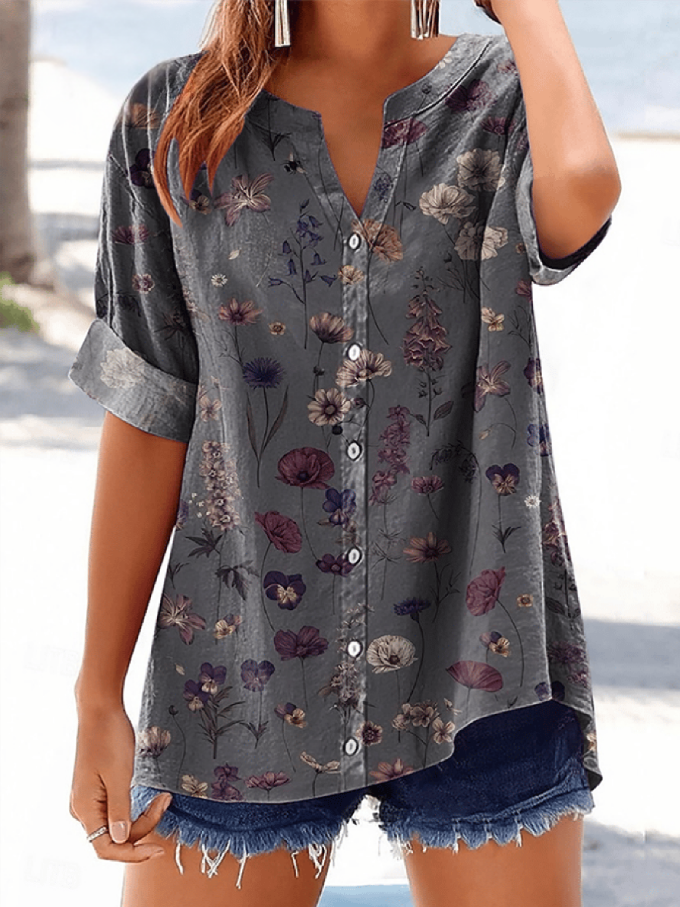 THE ISADORA | BOTANICAL FLORAL V-NECK SHIRT