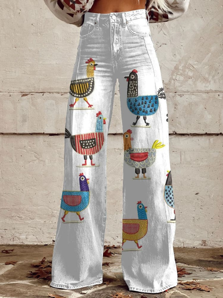 THE MAISY | VINTAGE CHICK PRINT WIDE LEG PANTS