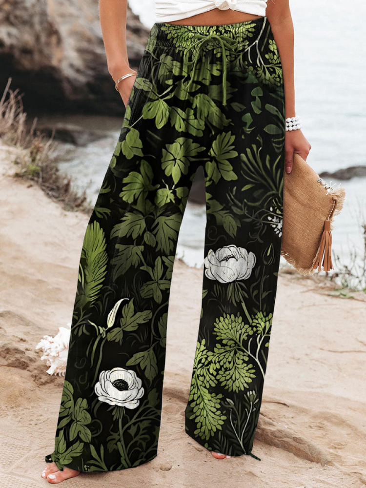 THE EVITA | VINTAGE FLORAL COTTON-LINEN PANTS