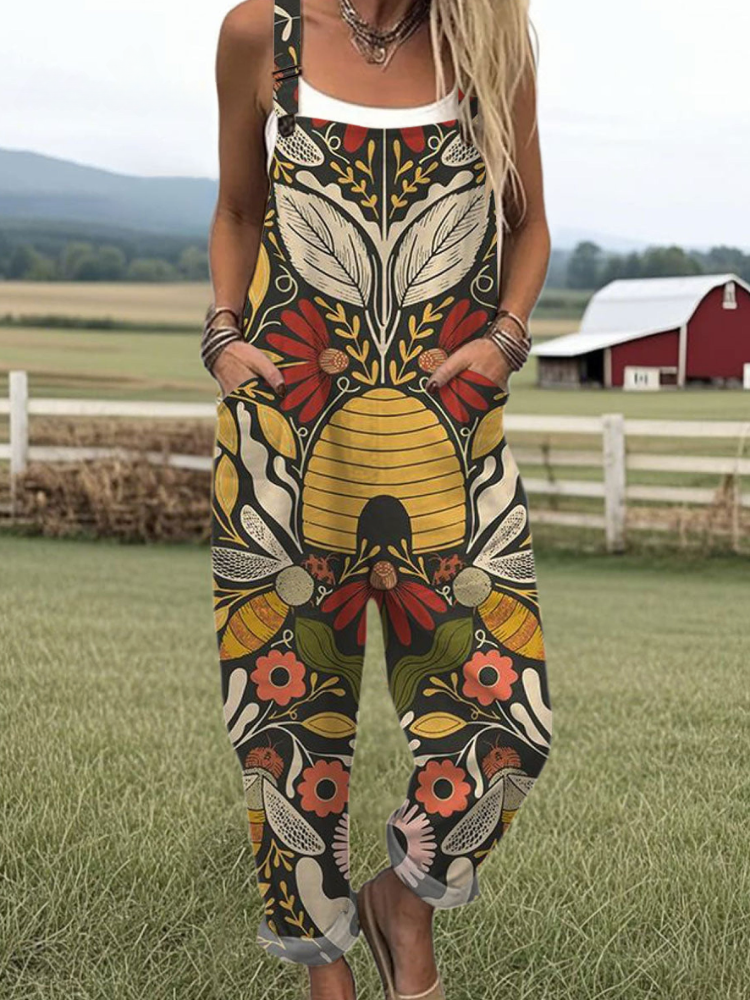 THE BUZZWELL | VINTAGE BEE PRINT COTTON JUMPSUIT