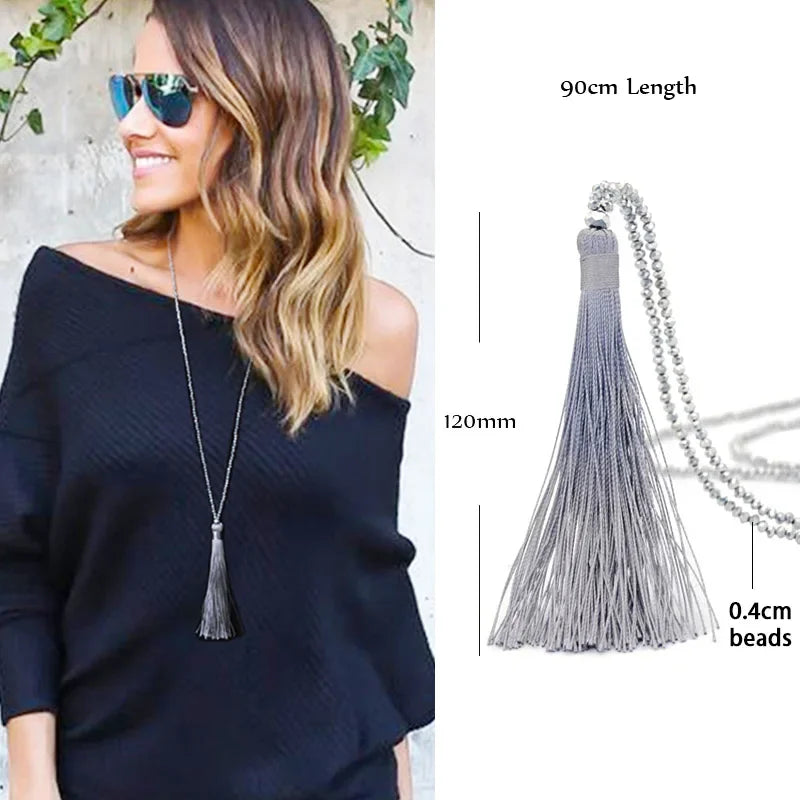 THE ZAHARA | BOHO WOOD & STONE TASSEL NECKLACE