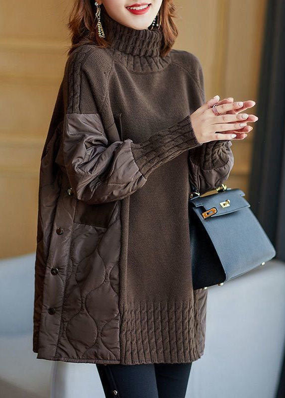 THE LORIEN | CHOCOLATE PATCHWORK KNIT TURTLENECK