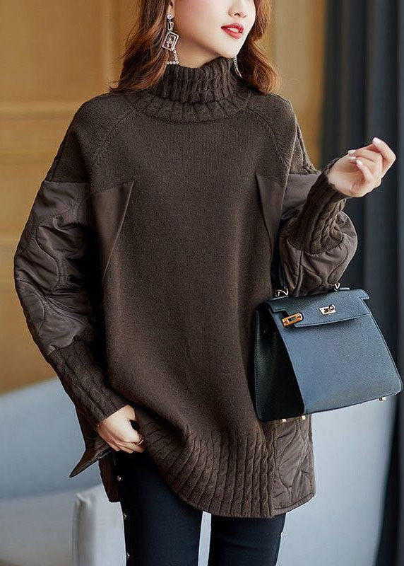 THE LORIEN | CHOCOLATE PATCHWORK KNIT TURTLENECK