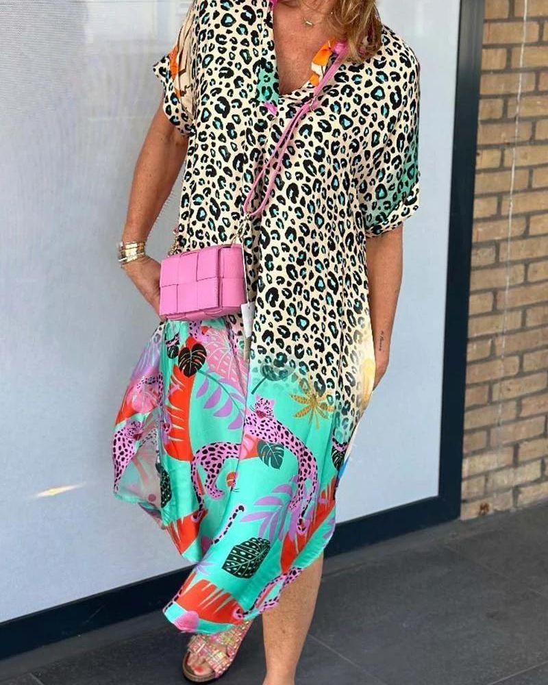 THE ANNE | CASUAL DRESS LEOPARD PRINT AND SHORT SLEEVES