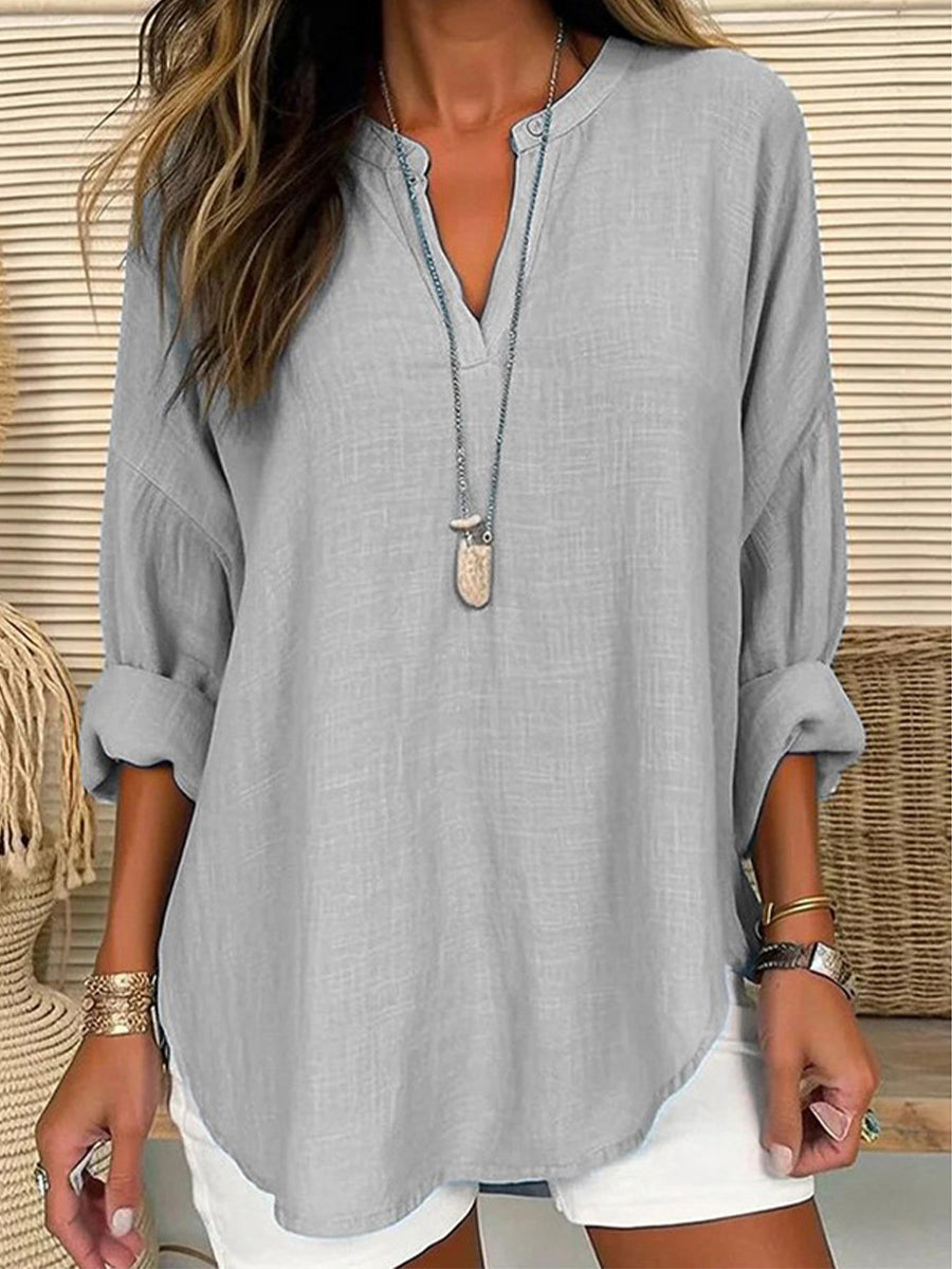 THE ARDEN | COTTON-LINEN V-NECK SHIRT
