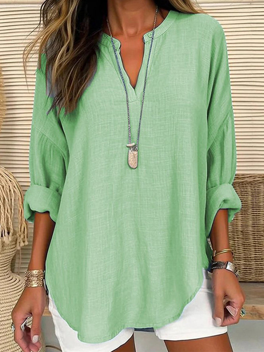 THE ARDEN | COTTON-LINEN V-NECK SHIRT