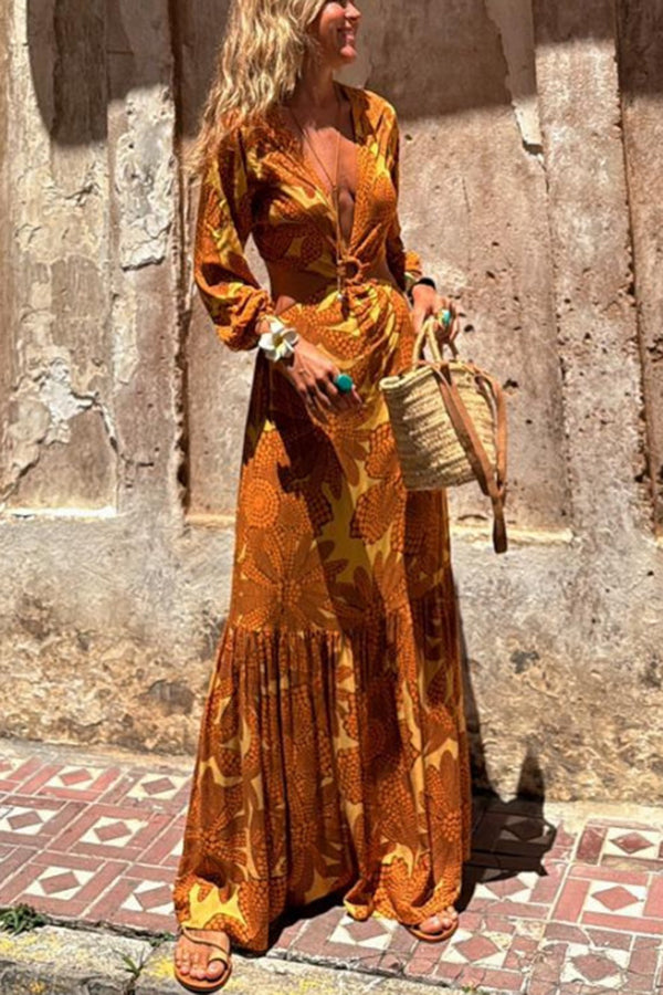 THE JULIA | CUTOUT WAIST LONG SLEEVE MAXI DRESS