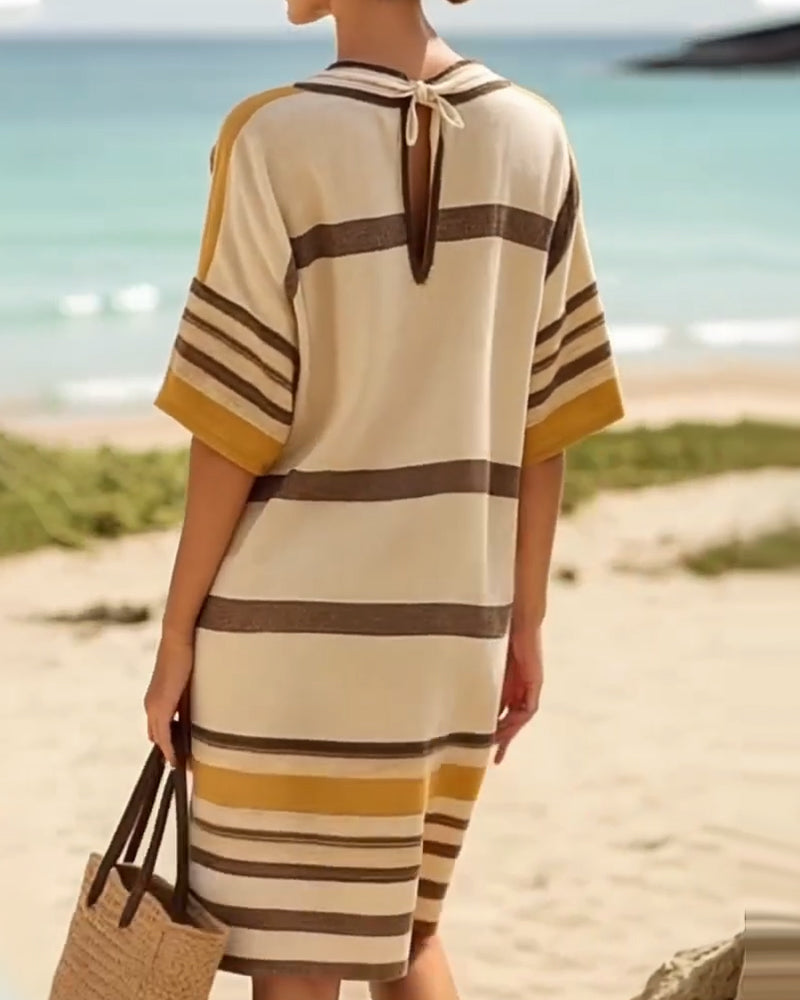 THE LORENA | ELEGANT STRIPED V-NECK DRESS