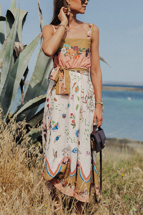 THE WANDA | LINEN SMOCKED BELT MIDI DRESS