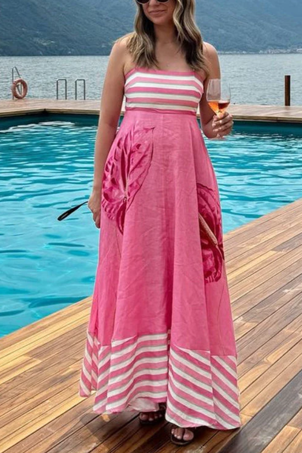 THE MAUREEN | BACKLESS STRIPES MAXI CAMI DRESS