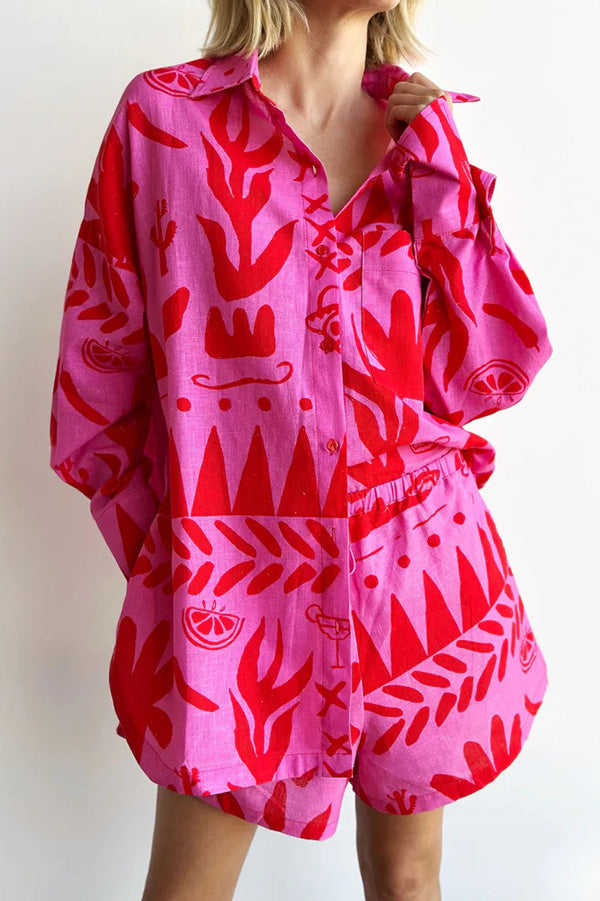 THE JEAN | PRINTED POCKET SHIRT AND ELASTIC WAIST SHORTS SET