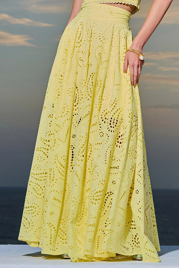 THE AURELIA | LACE CUTOUT SLIT MAXI SKIRT SET