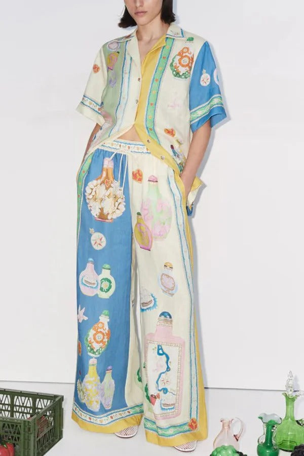 THE MIA | LINEN ELASTIC WAIST POCKET WIDE LEG PANTS