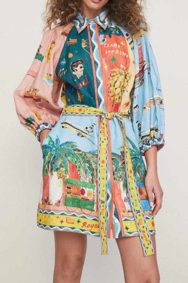 THE CARMEN | BALLOON SLEEVE BELTED POCKET SHIRT MINI DRESS