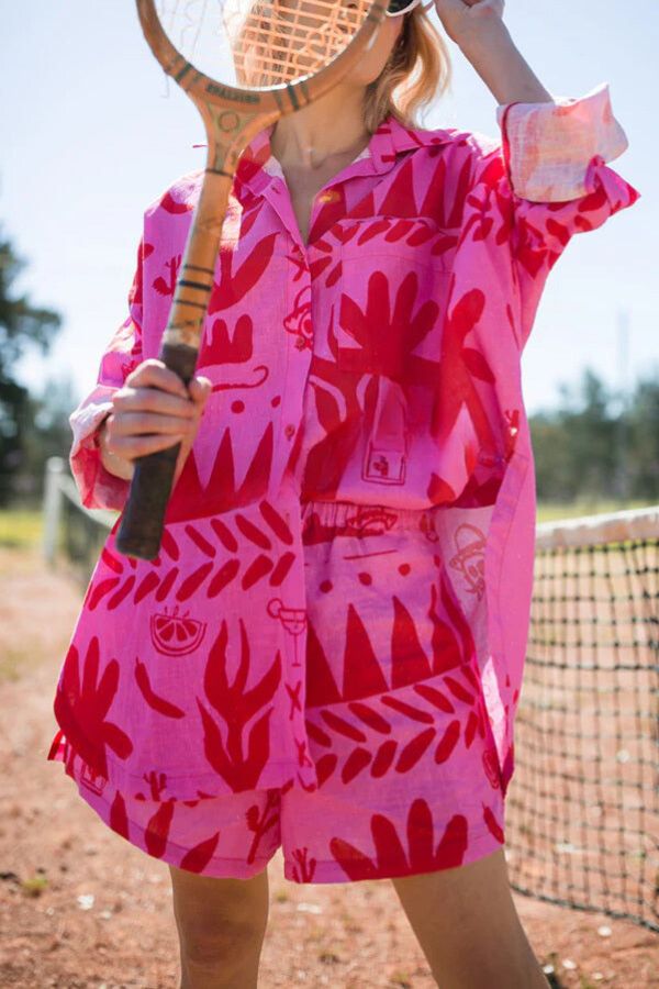 THE JEAN | PRINTED POCKET SHIRT AND ELASTIC WAIST SHORTS SET
