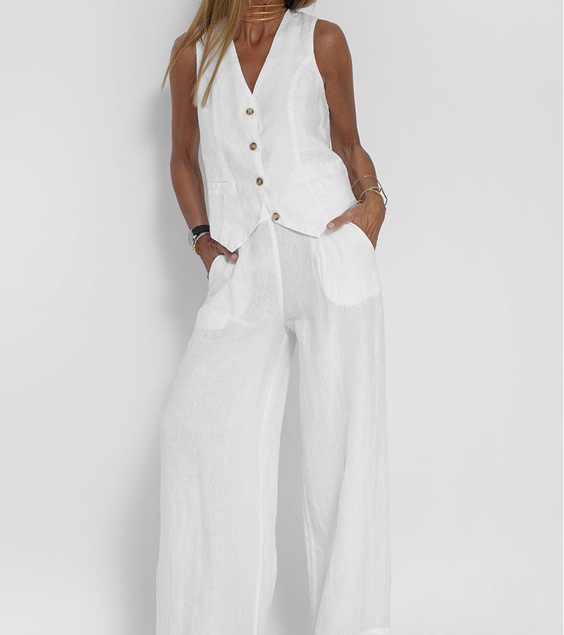 THE AIRA | BUTTONED VEST & WEDE-LEG TROUSERS ENSEMBLE