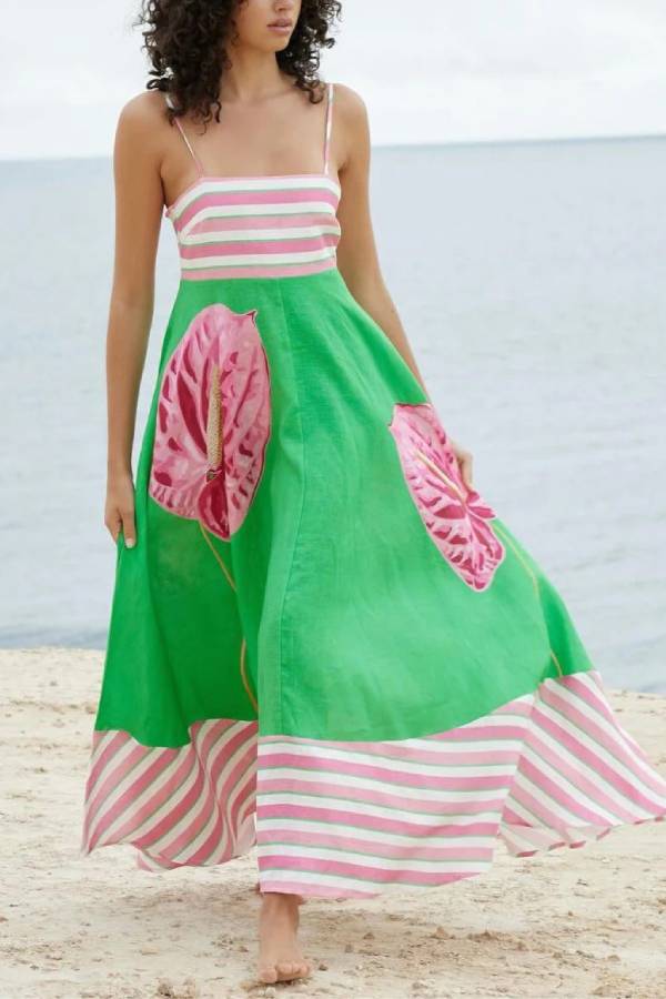 THE MAUREEN | BACKLESS STRIPES MAXI CAMI DRESS