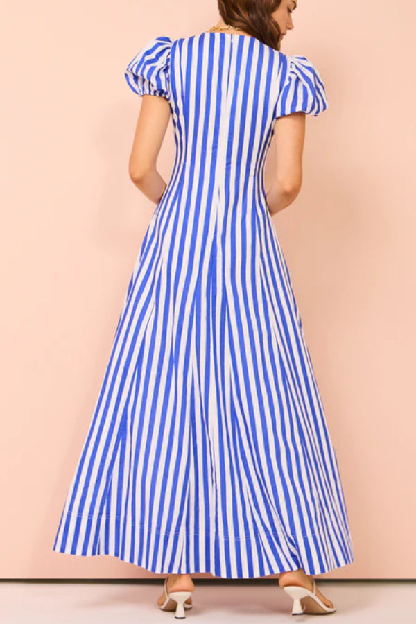 THE ALISON | PUFF SLEEVE POCKETED WAVY MAXI DRESS