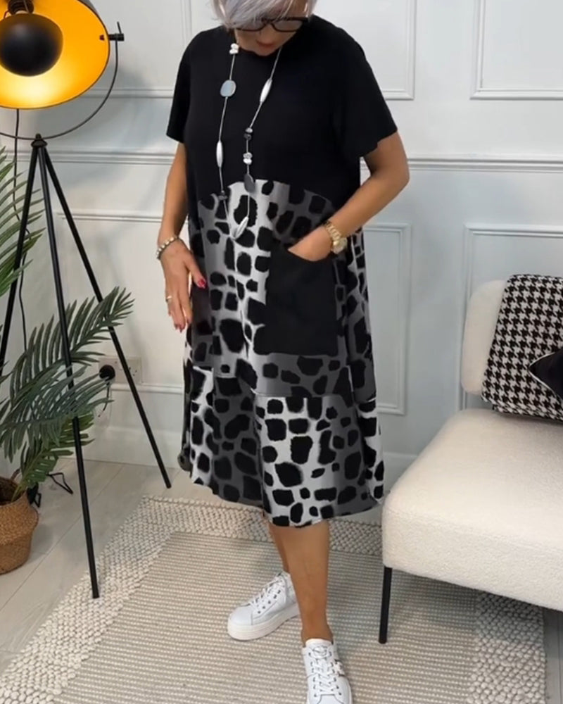 THE LIV | RELAXED ROUND-NECK PRINT DRESS