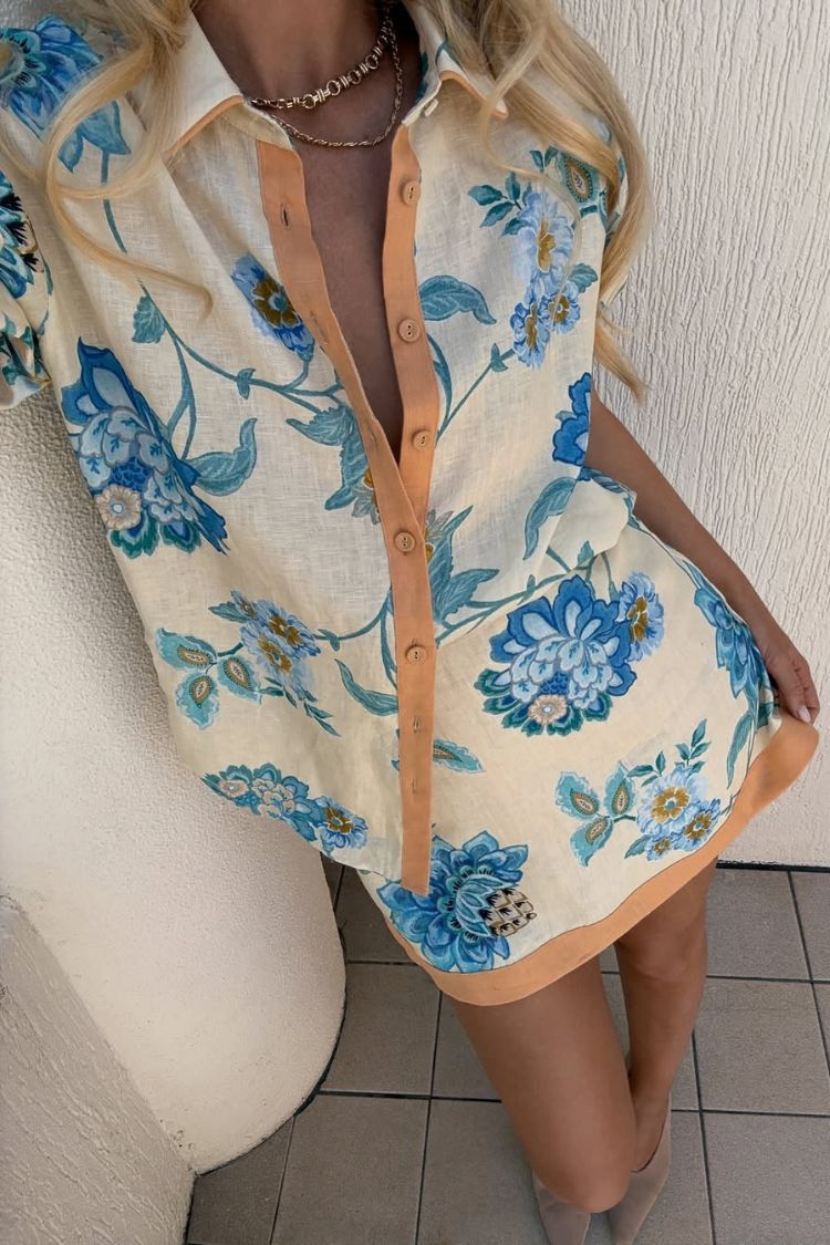THE GISELLE | LINEN BLEND SHIRT AND ZIPPER MINI SKIRT SET