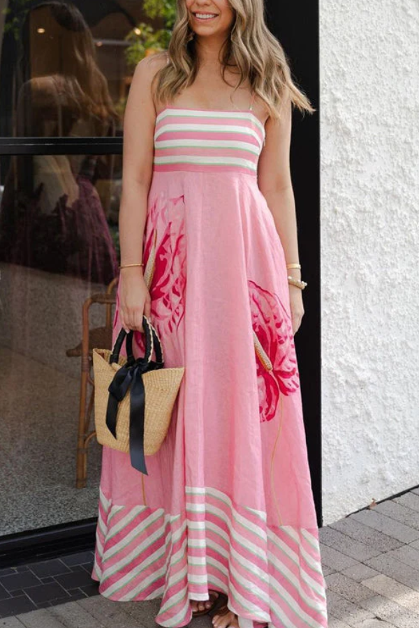 THE MAUREEN | BACKLESS STRIPES MAXI CAMI DRESS